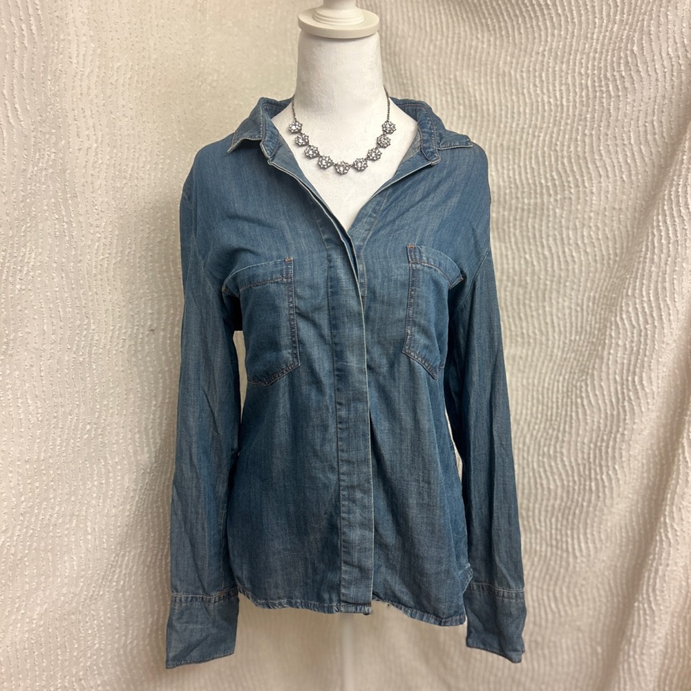 Andrea Jovine Denim Shirt Small Soft Tencel Button Up Long Sleeve Top Western